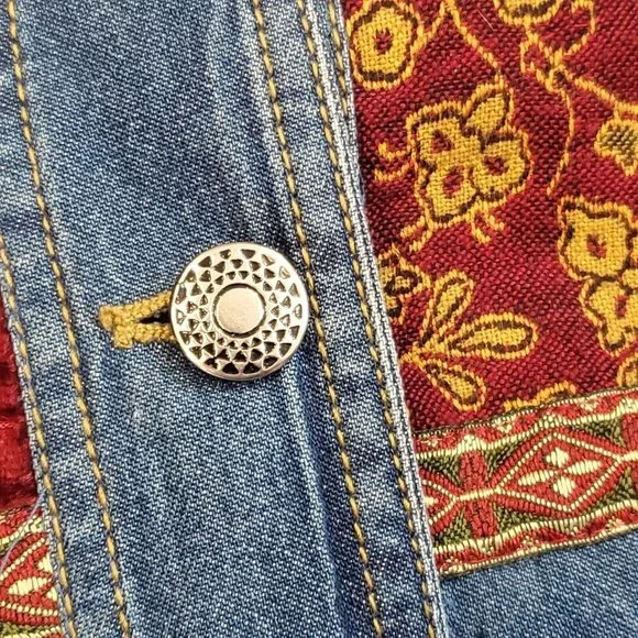 Vintage 90s Denim Velvet Tapestry‎ Jacket Patchwork Blue Paisley Sz Small Petite - Picture 4 of 8